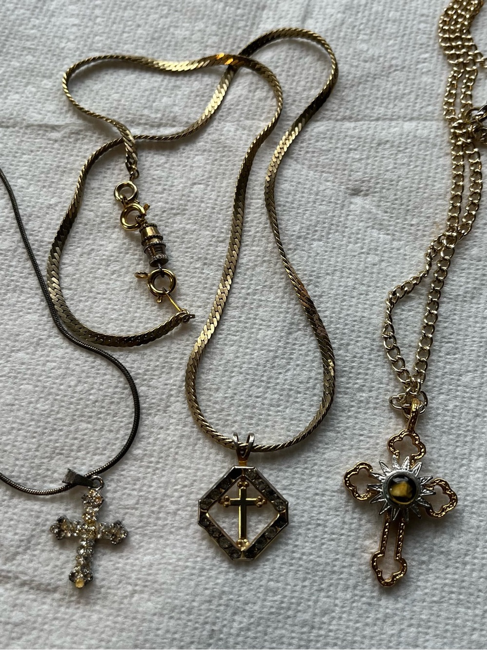 Set of 3 Vintage Cross Necklaces
